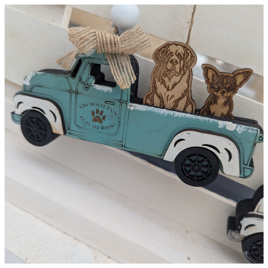 2 DOGS in Truckbed Ornament